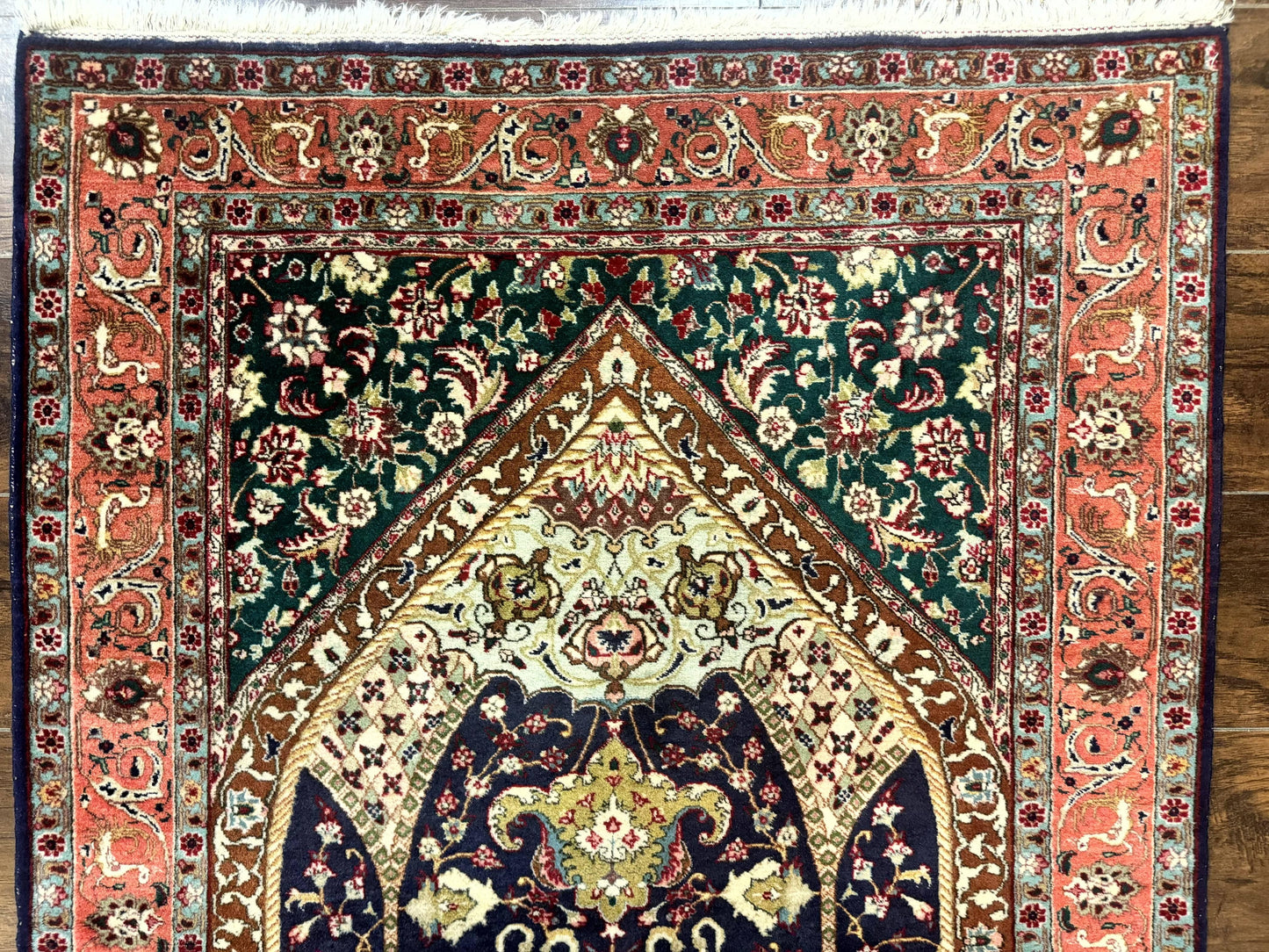 Persian Tabriz Rug 3x4, Navy Blue, Birds, Floral, Prayer Rug, Handmade Wool Rug, Finely Hand Knotted 325 KPSI