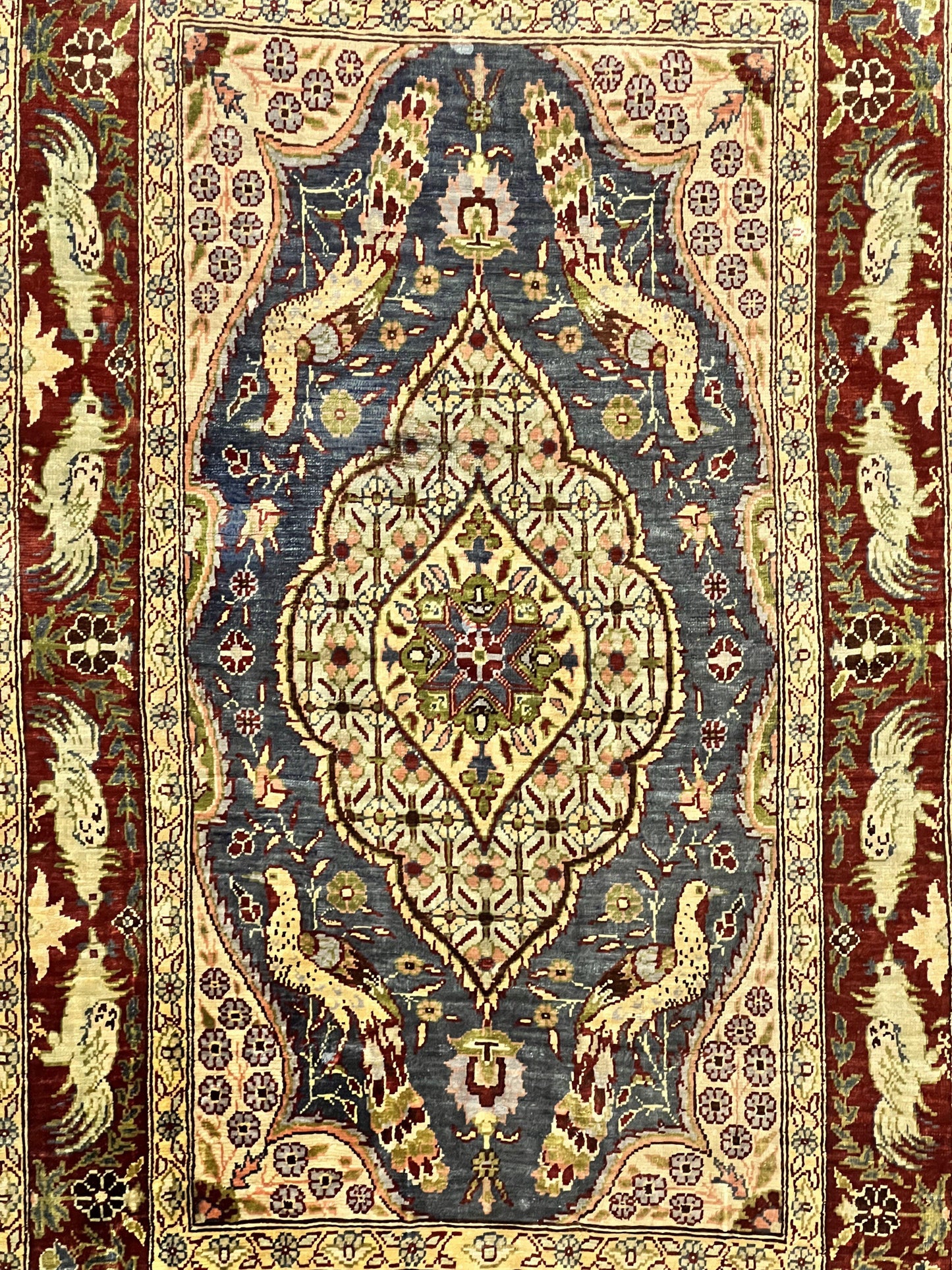 Silk Turkish Hereke Rug 2x3 Peacocks Birds Hand Knotted by Master Weaver 550 KPSI Animal Pictorial