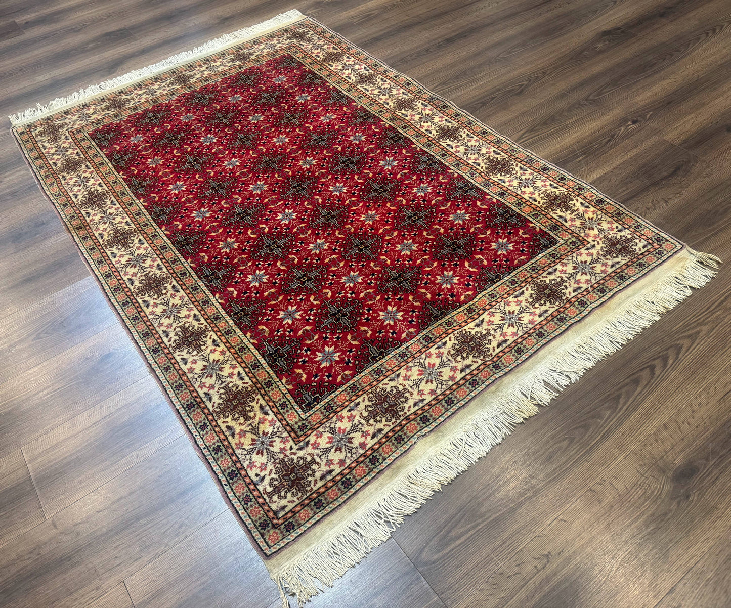 Turkish Sivas Rug 4x6, Red and Cream, Allover Design, Handmade Vintage