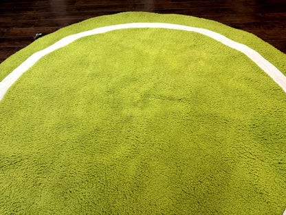 Vintage Lime Green Round Wool Rug 9x9 Hand Tufted Open Field