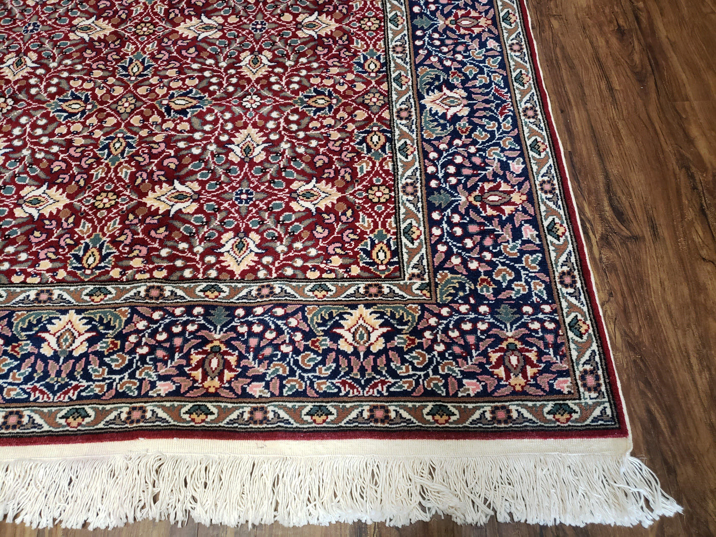Vintage Turkish Sivas Area Rug 6x9 Hand Knotted Wool Red And Midnight Blue Floral Oriental Carpet