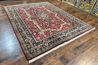Indo Persian Rug 8x10 Red Vintage Wool Traditional Floral Handmade Carpet