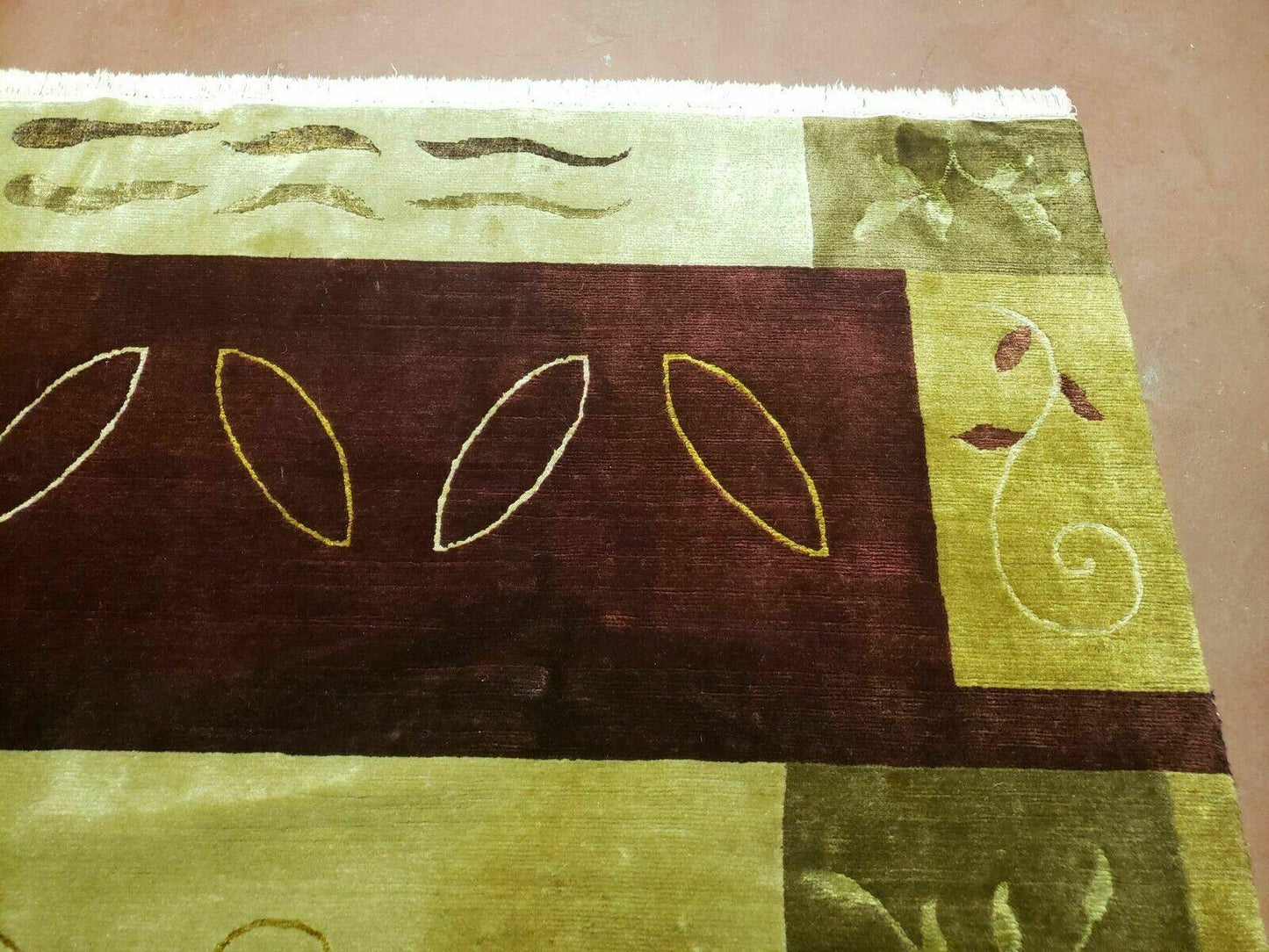 Tibetan Nepal Wool And Silk Rug 6x9 Modern Handmade Decorative Abstract Gold