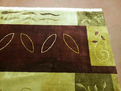 Tibetan Nepal Wool And Silk Rug 6x9 Modern Handmade Decorative Abstract Gold