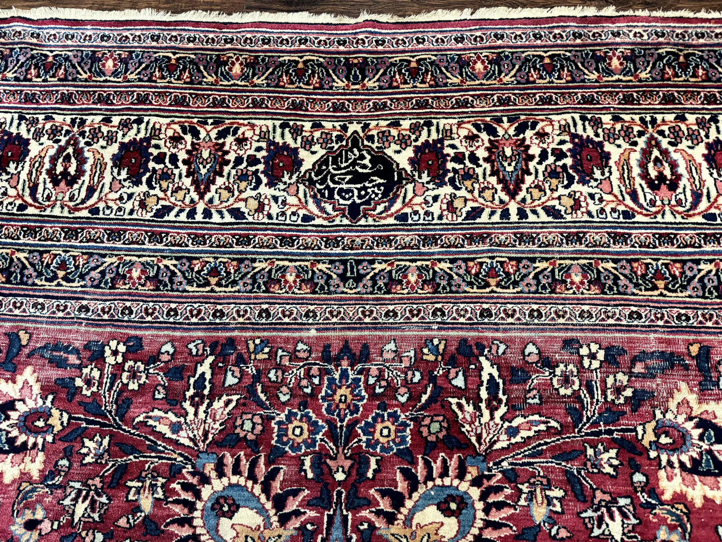 Antique Persian Mashad Rug 10x12 Hand Knotted Signed By Master Weaver Red Ivory Wool