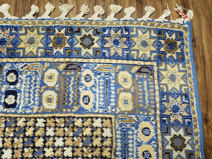 Moroccan Rabat Wool Rug 7 Ft By 10 Ft 5 In Handmade Blue Area Rug