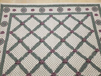 Panel Design Rug 4x5 Power-Loomed Vintage Wool and Acrylic Blend Beige and Pine Green