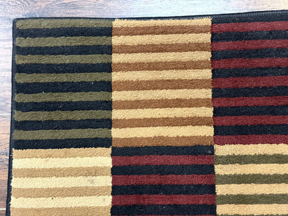 Vintage Power Loomed Rug 3.6 x 5, Brown Beige Black Tan, Box Design