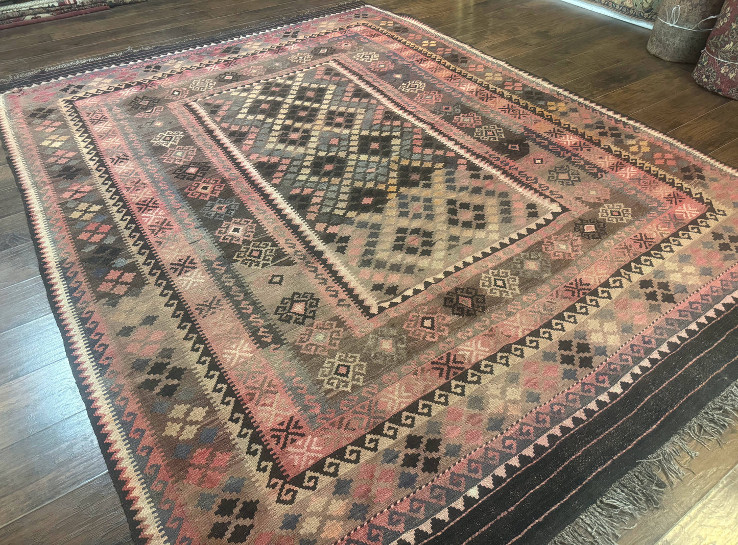 Persian Kurdish Kilim Rug 8x10 Handwoven Wool Flatweave Vintage Zarand Kilim