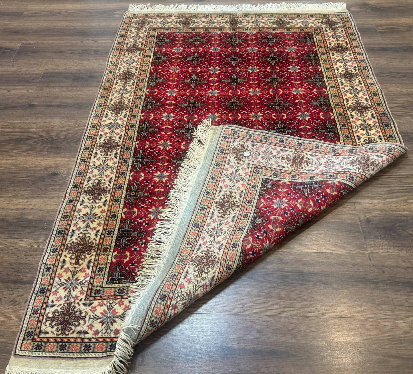 Turkish Sivas Rug 4x6, Red and Cream, Allover Design, Handmade Vintage