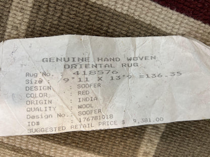 Indo Tibetan Rug 10x14, Nepali Carpet, Large Soft Wool Area Rug, Olive Tan Maroon, Contemporary Rug 10 x 14 ft Living Room Rug, Handmade Rug