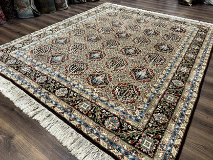 Sino Persian Wool Rug 8x10 Hand Knotted Panel Design Cedar Trees Brown Multicolor