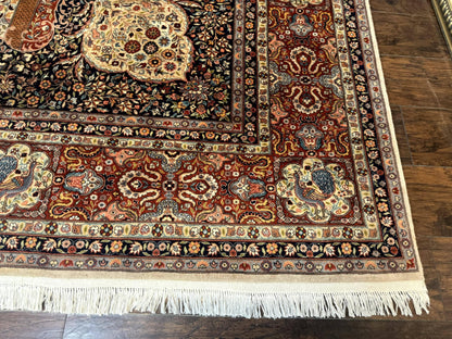 Wonderful Pak Persian Rug 9x12, Very Fine 260 KPSI, Floral Peacocks, Handmade Vintage Wool Rug