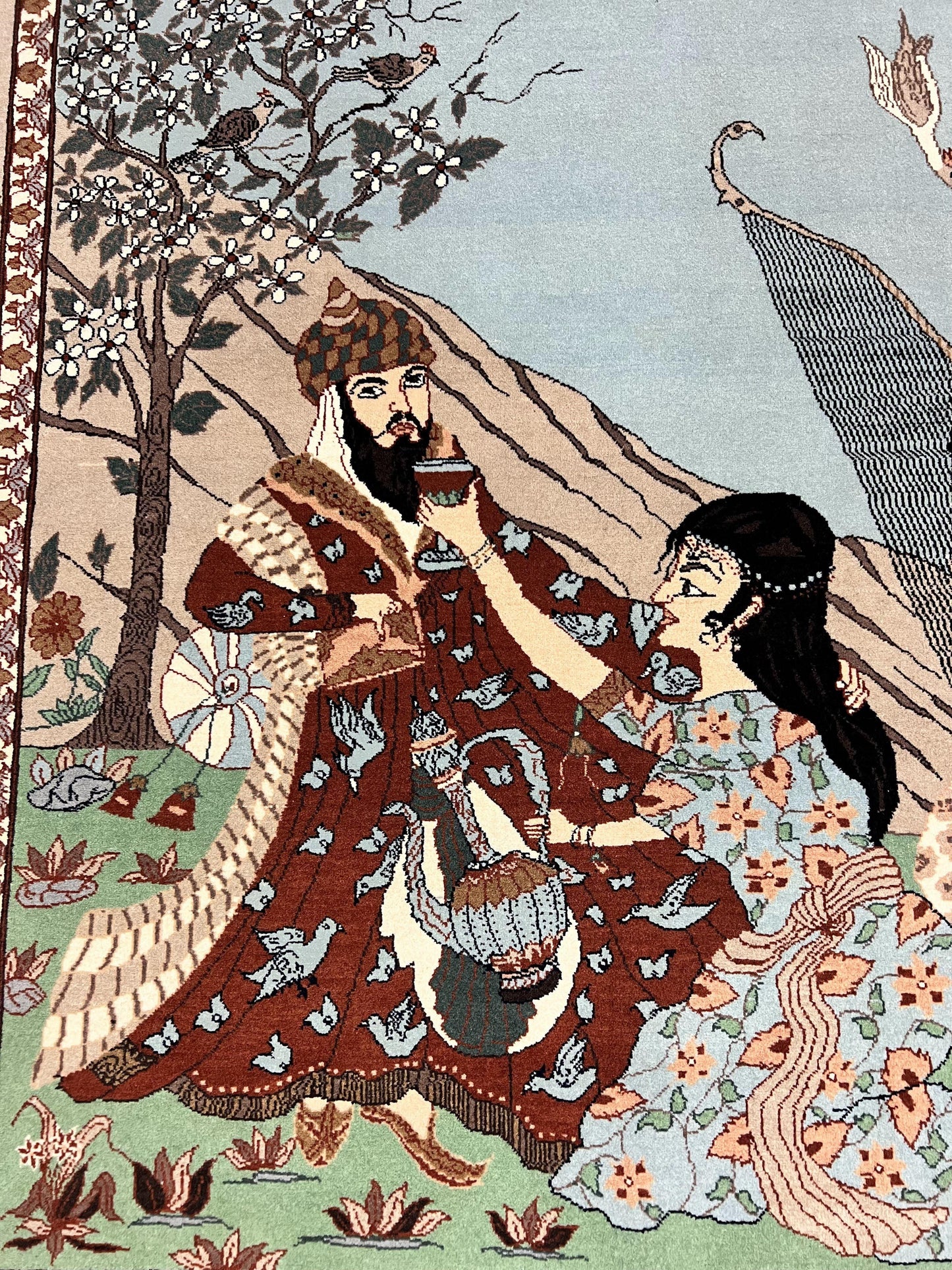 Indo Persian Pictorial Rug 4x7 Hand Knotted Wool Semi Antique Handmade Bird Pictorial Rug