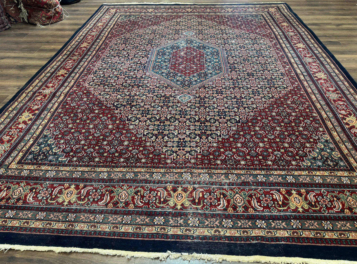 Indo Persian Bidjar Rug 9x12 Wool Handmade Carpet Dark Blue