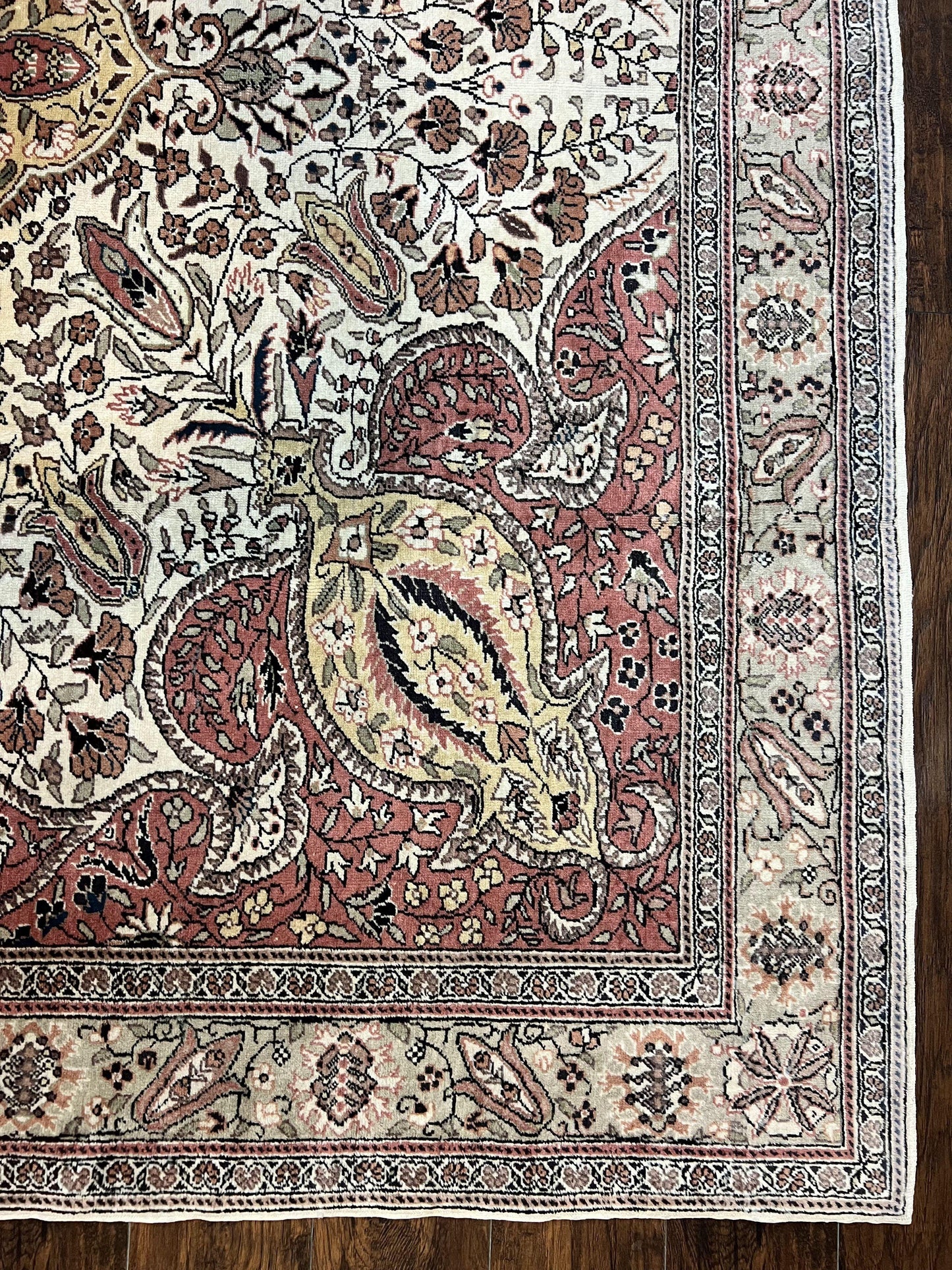 Turkish Sivas Rug 9x12, Handmade Vintage Wool Carpet, Cream Ivory