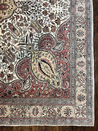 Turkish Sivas Rug 9x12, Handmade Vintage Wool Carpet, Cream Ivory