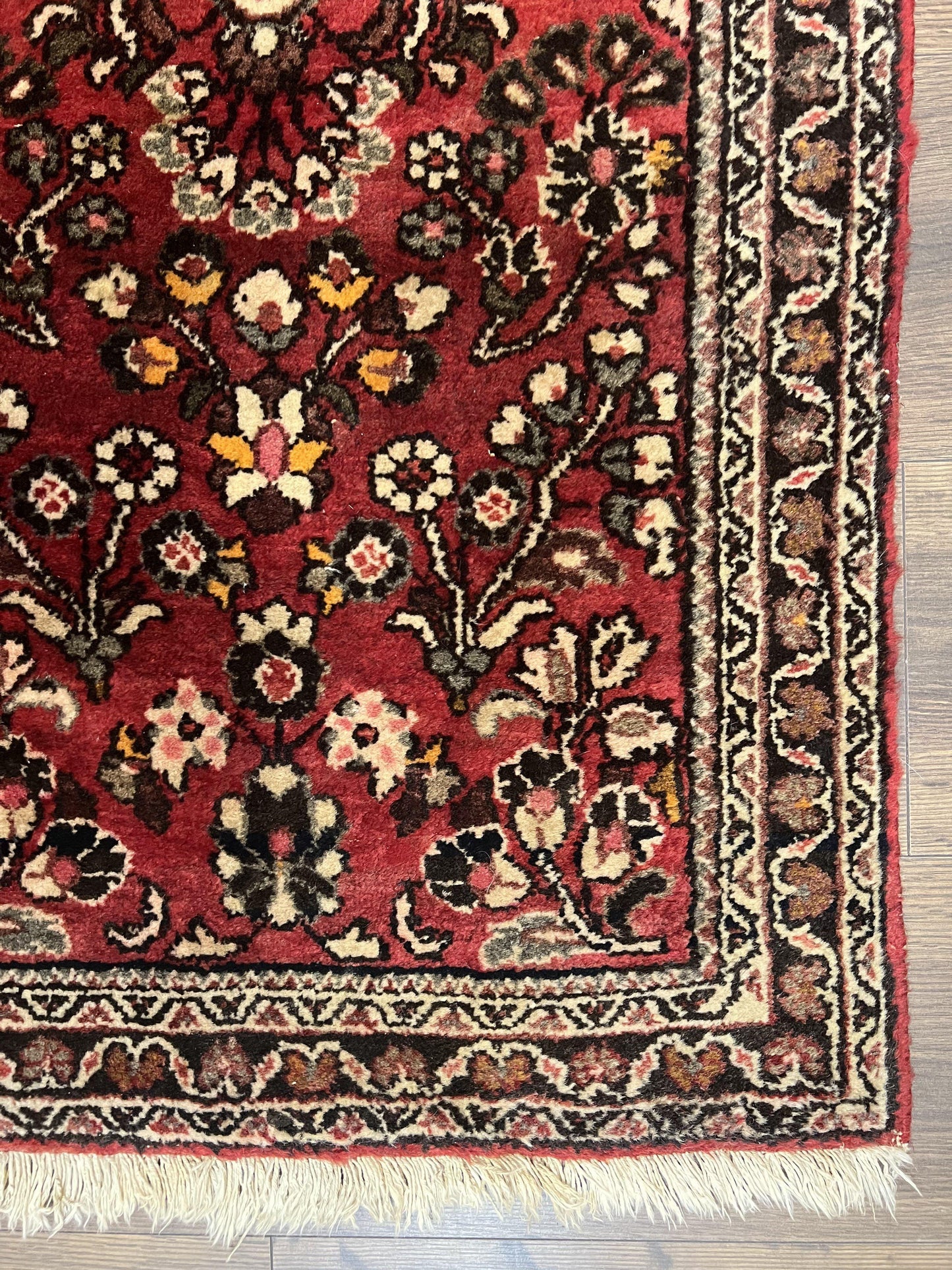 Persian Sarouk Rug 2x4 Hand Knotted Wool Antique Floral Area Rug Red Black Cream