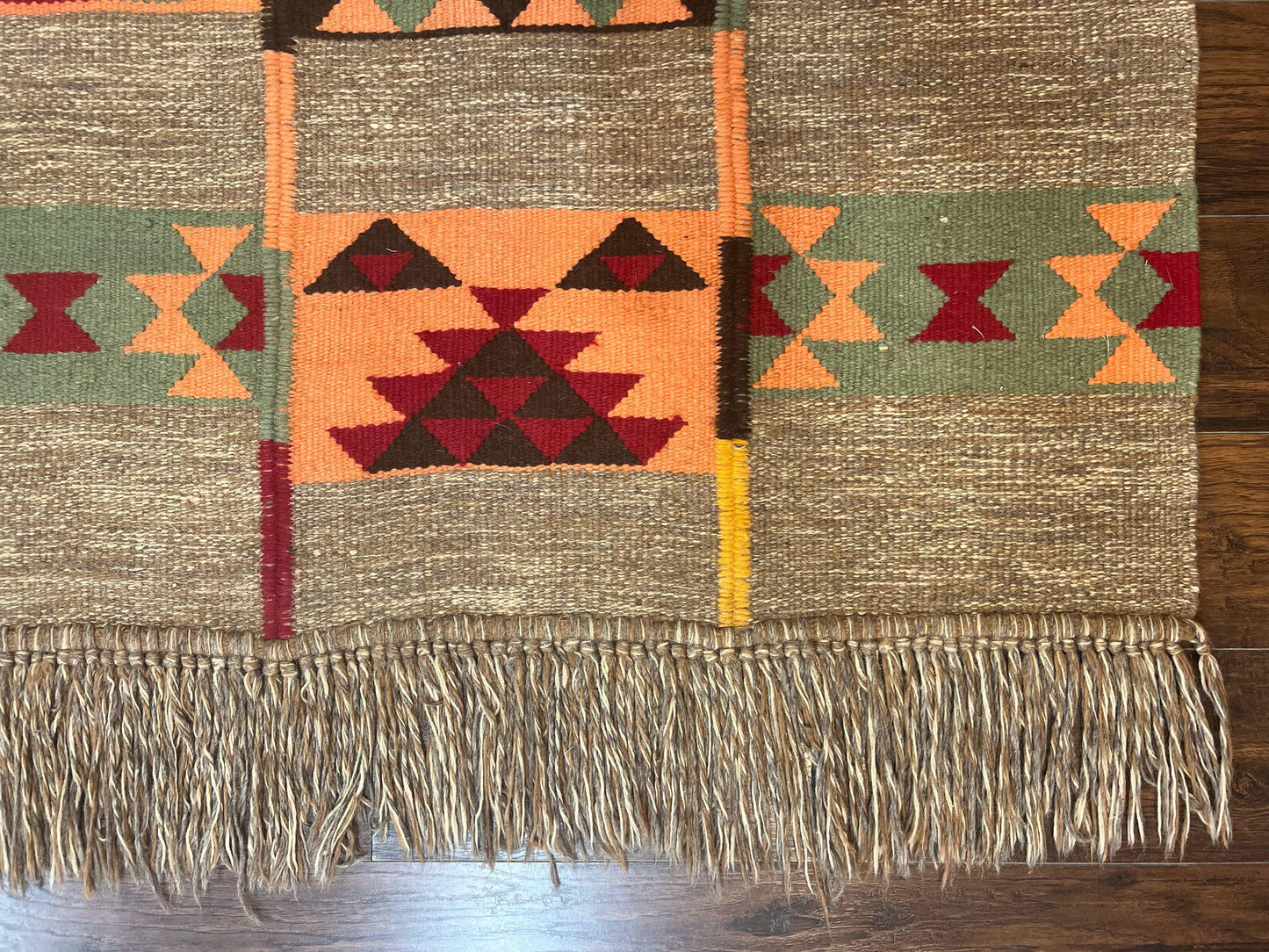 South American Flatweave Rug, Gray, Handmade Vintage Wool Bohemian Blanket