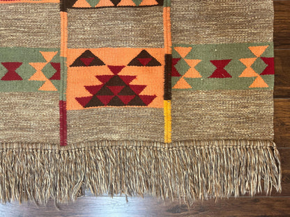 South American Flatweave Rug, Gray, Handmade Vintage Wool Bohemian Blanket
