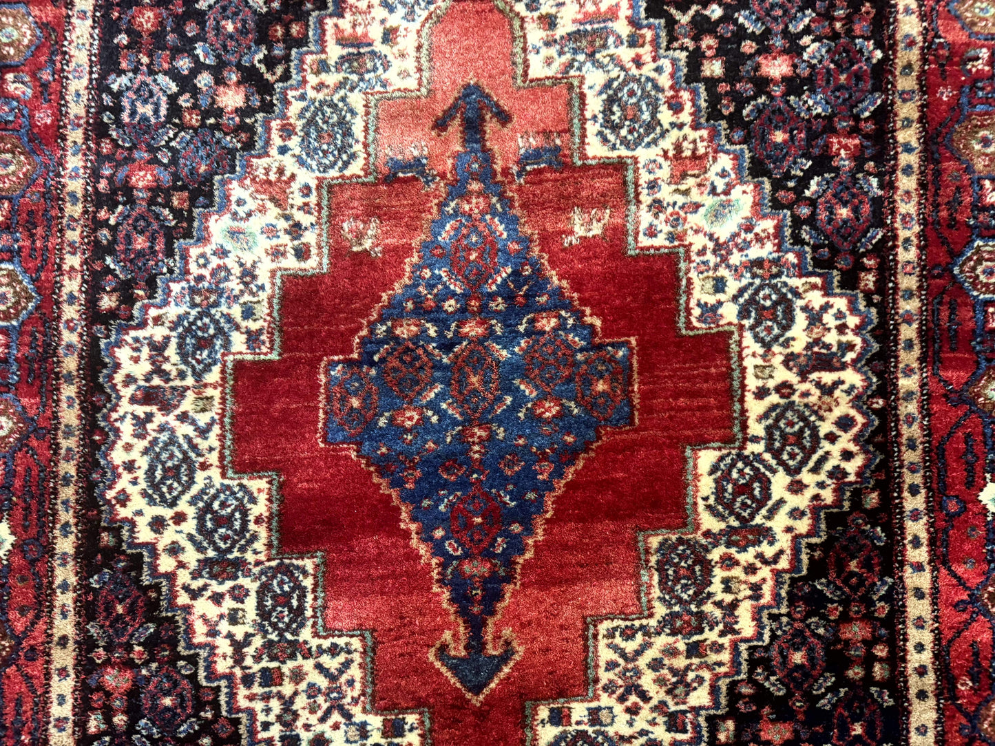 Senneh Rug Antique Persian Kurdish 4x5 Wool Geometric Medallion Carpet