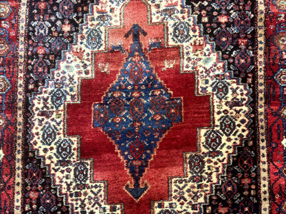 Senneh Rug Antique Persian Kurdish 4x5 Wool Geometric Medallion Carpet