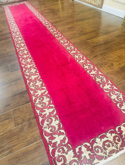 Red Persian Kerman Runner Rug 3x16