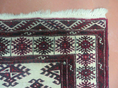 Vintage Turkoman Bokhara Yamud Wool Rug 3 By 3 Foot Hand Knotted Full Pile