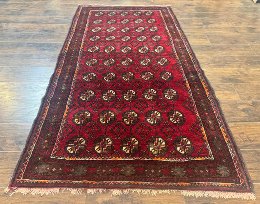 Persian Turkoman Tribal Rug 4x8, Handmade Vintage Wool Carpet, Red, Bohemian Rug