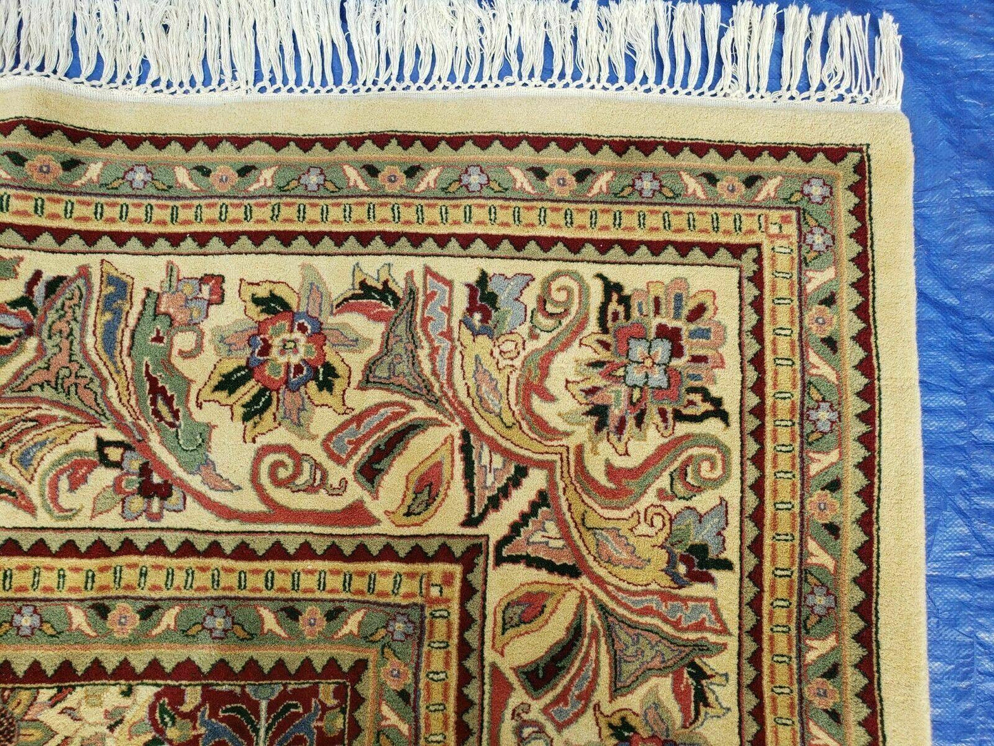 Vintage Indian Agra Hand Knotted Wool Rug 12x18 Organic Dyes Floral Pattern