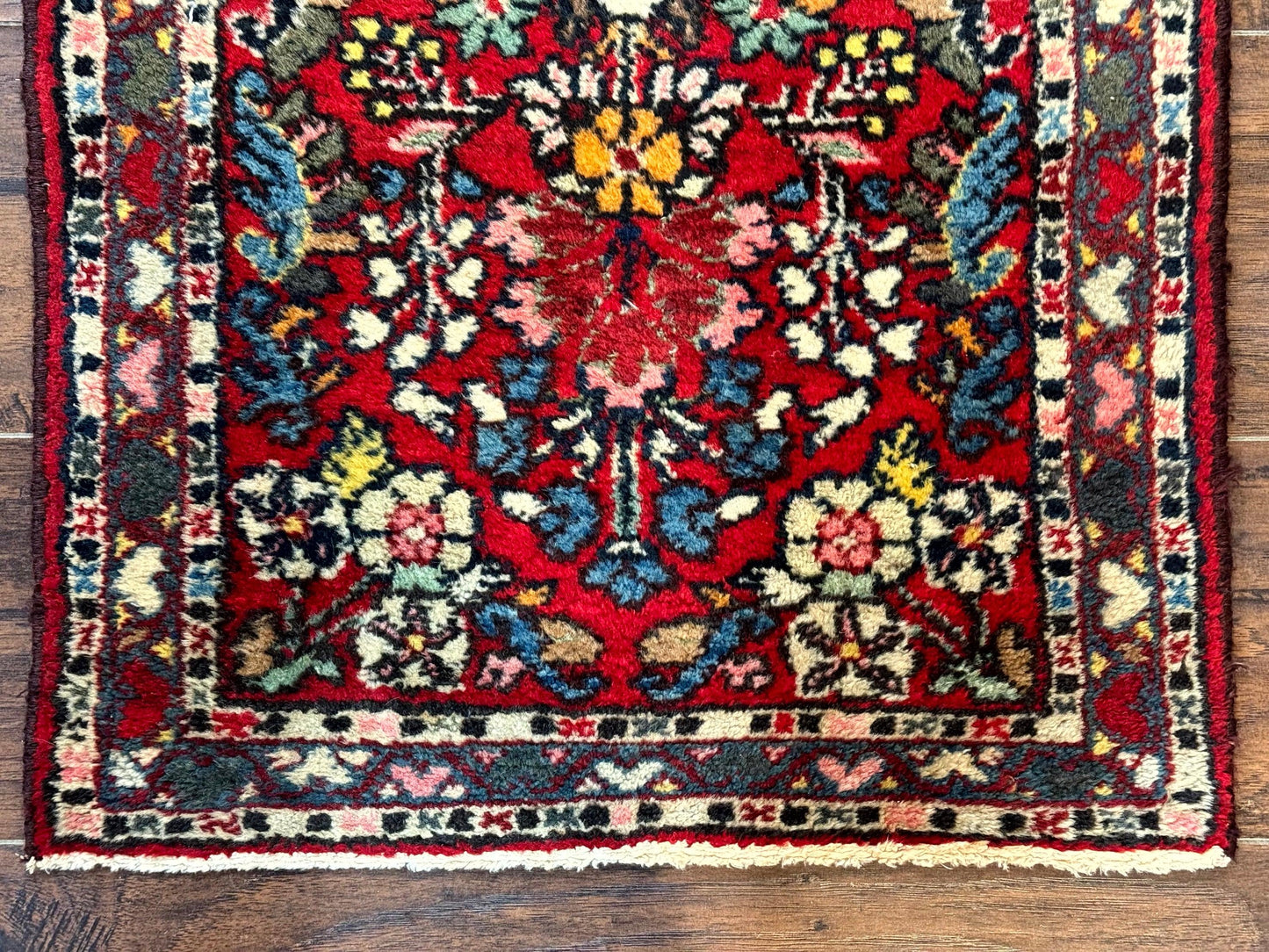 Small Persian Tribal Rug 2x3, Red Colorful Small Hamadan Carpet, Antique Persian Rug