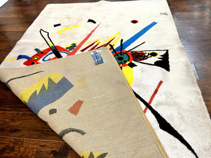 Danish Rya Shag Rug 6x9, EGE Axminster Carpet, Ivory, Modern Abstract Rug, Signed by Designer