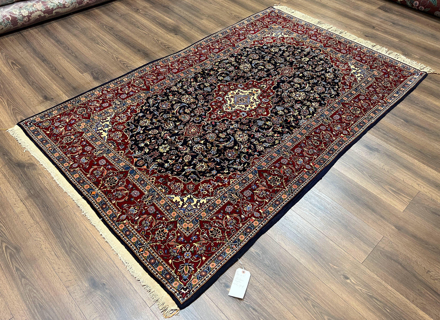 Dark Blue Persian Rug 5x8 Hand Knotted Kork Wool Floral Medallion