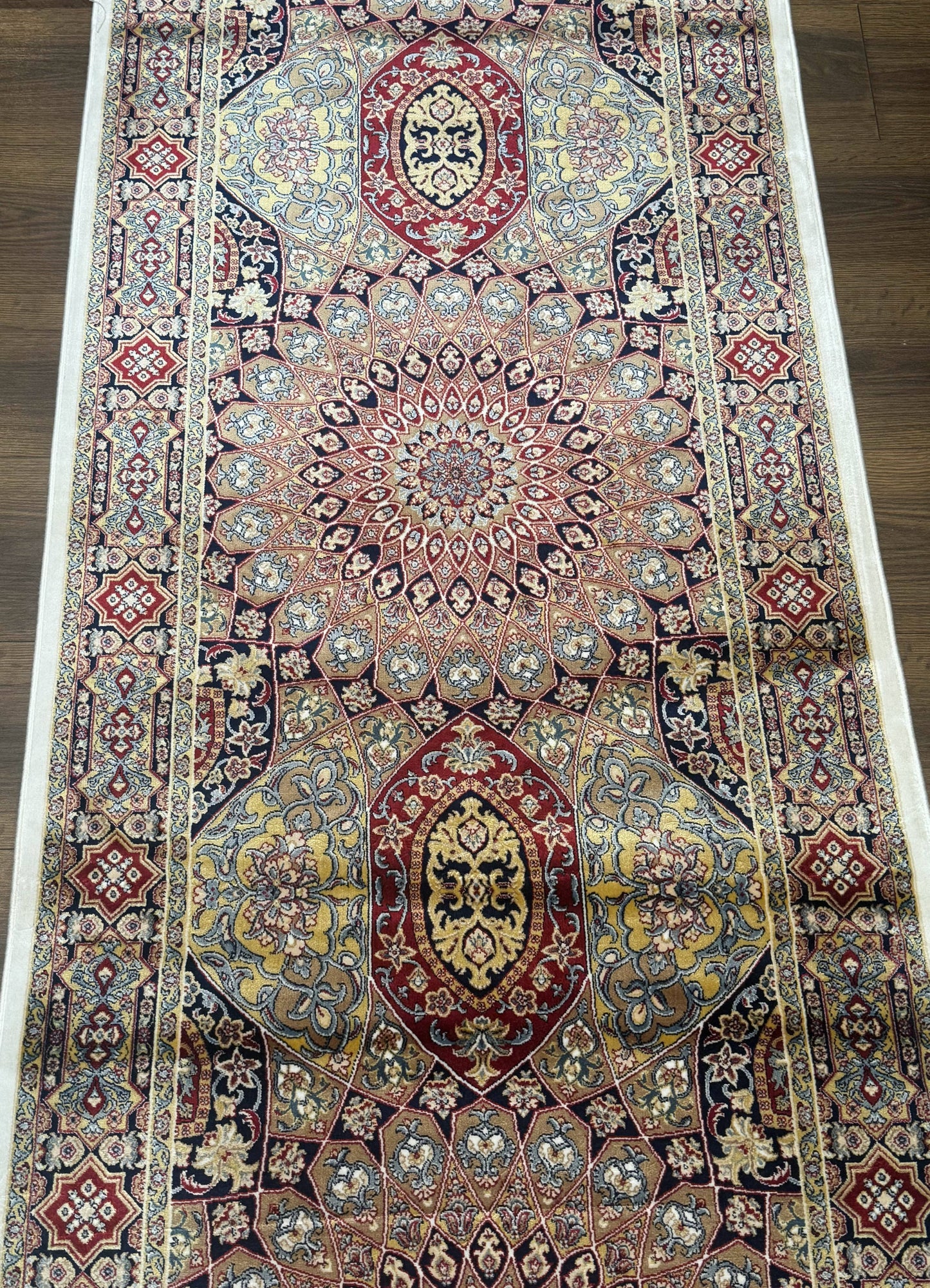 Turkish Silk Runner Rug 2.6 x 10, Dome Design, Hereke Runner, Bamboo Silk, New