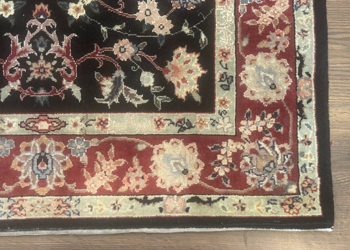 Black Sino Persian Rug 3x5, Wool with Silk Highlights, Floral, Fine 170 KPSI