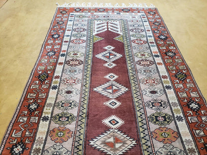 Turkish Rug Hand Knotted Wool 4 Ft 4 In By 7 Ft 6 In Vintage Oriental Tribal Talesh