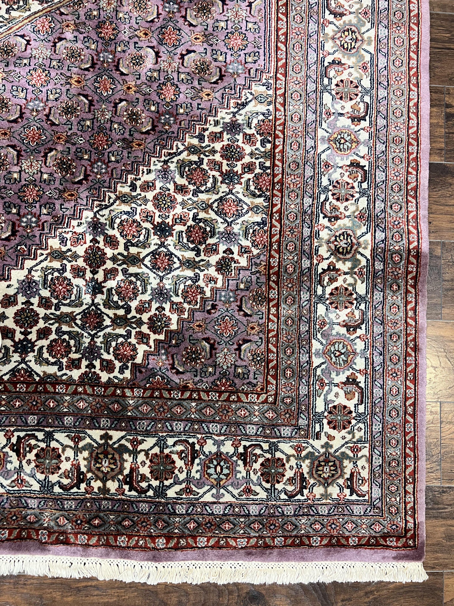 Indo Persian Bidjar Rug 8x10, Purple and Ivory Hand Knotted Wool Vintage Oriental Carpet, Herati Mahi Pattern, 8 x 10 Traditional Fine Rug