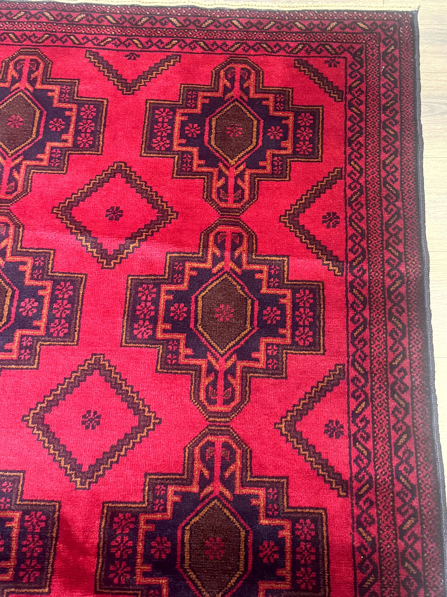 Balouch Afghan Rug 4x7 Hand Knotted Wool Contemporary Tribal Carpet Red And Navy