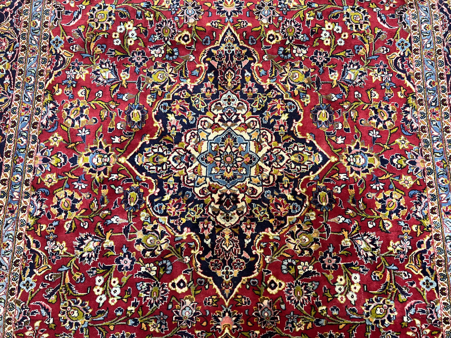 Persian Kashan Rug 9x12 Handmade Wool Oriental Carpet With Floral Medallion And Corner Design