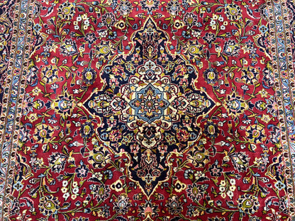 Persian Kashan Rug 9x12 Handmade Wool Oriental Carpet With Floral Medallion And Corner Design