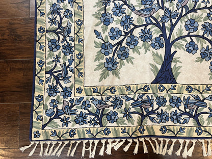 Tree Of Life Rug Indian Hand Stitched Silk On Cotton Vintage 4x6 Wall Hanging