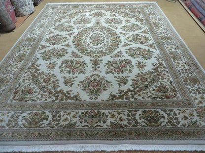 Handmade Chinese Floral Wool Silk Oriental Rug 8 By 10 Ivory Accent