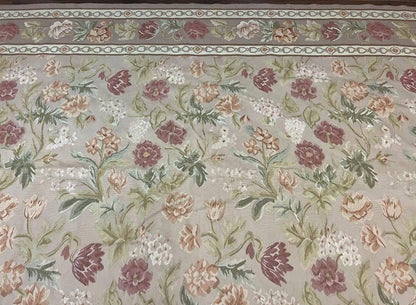Aubusson Rug 9x12 Wool Handmade Floral Roses Pink Beige Mauve European French Design