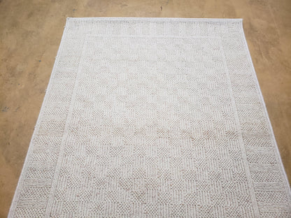 Karastan Chaumiere Rug 3x5 Creme Textured Squares II Pattern Wool Blend