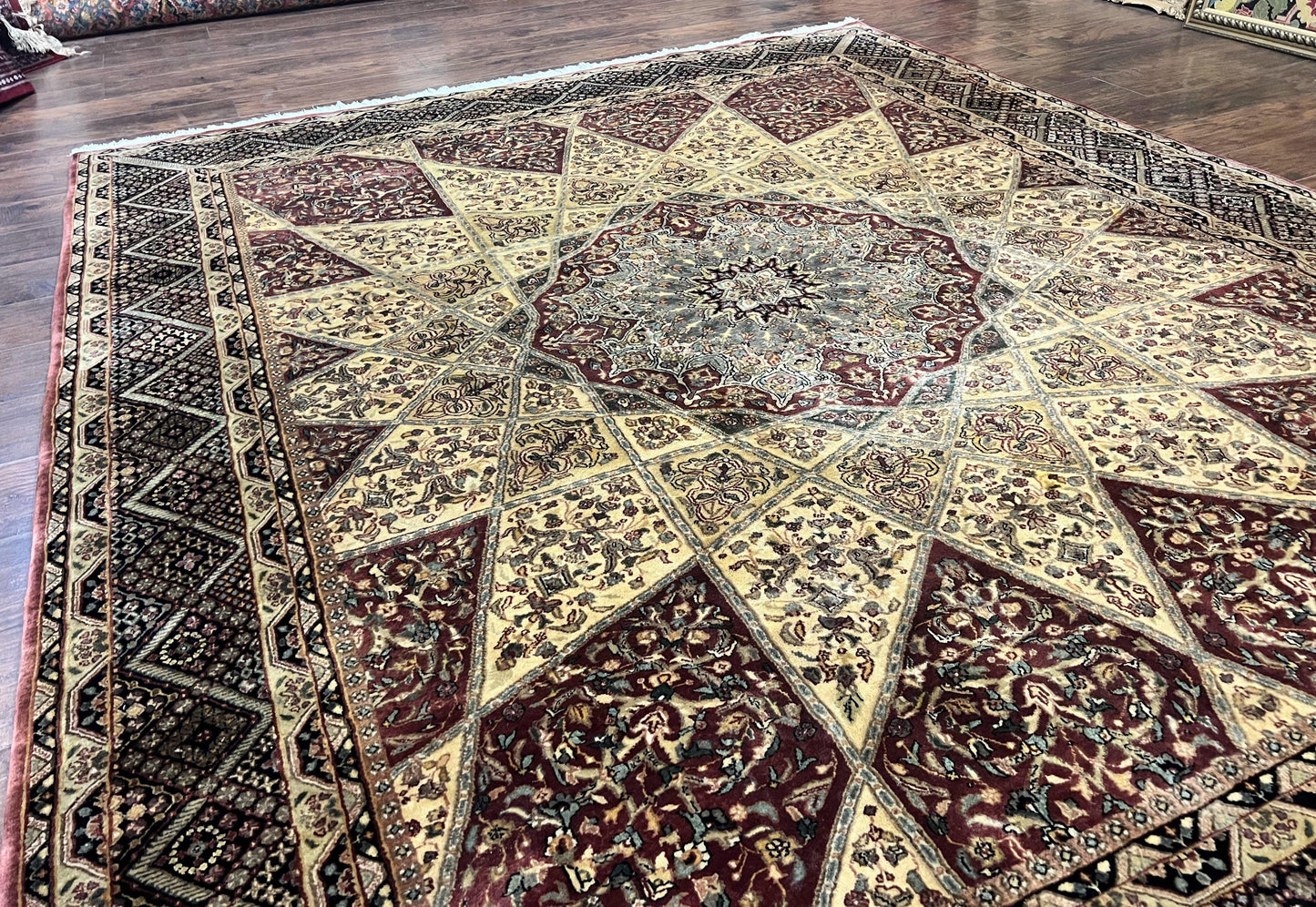 Indo Persian Rug 8x10, Dome Design, 210 KPSI, Handmade Vintage Wool Rug
