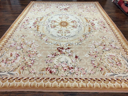 Aubusson Rug 9x12 Savonnerie Wool Floral Handmade European Area Rug