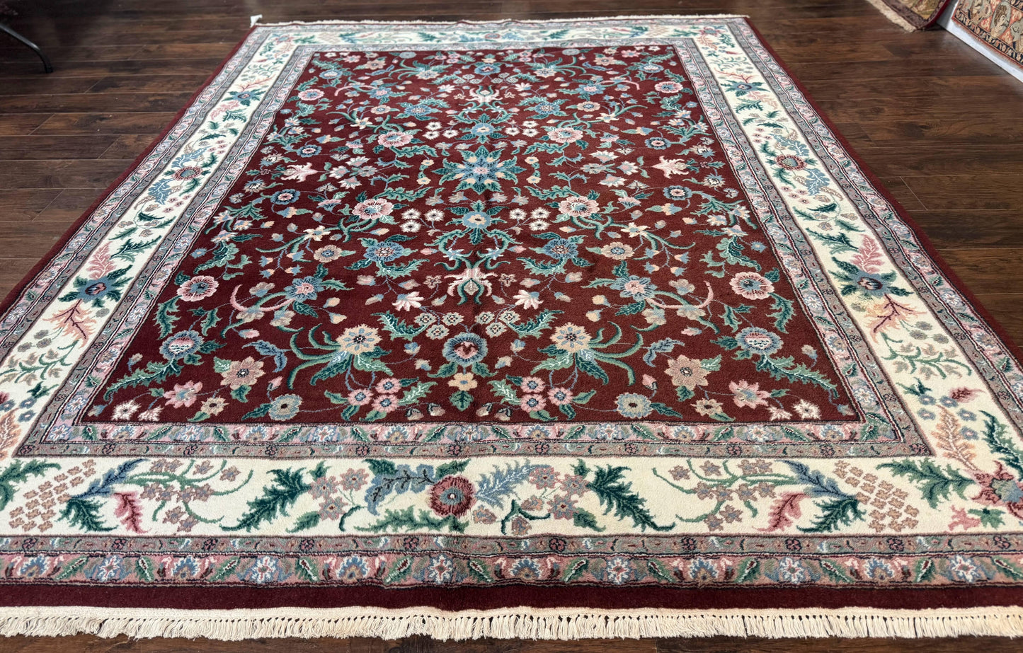 Indo Persian Rug 8x10, Red and Ivory, Floral Allover, Handmade Wool Area Rug