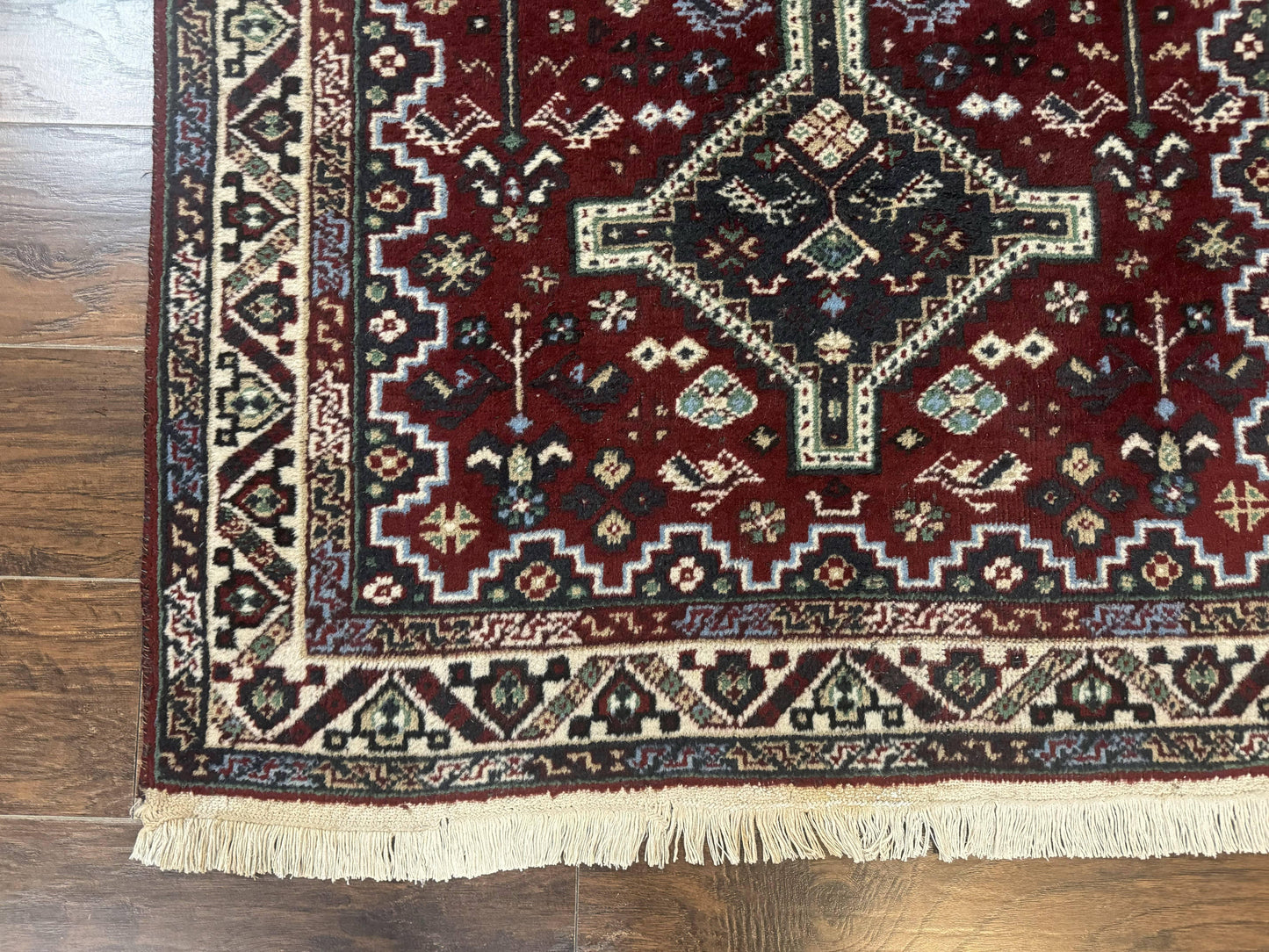 Persian Afshar Rug 4x5 Red Navy Geometric Tribal Wool Carpet