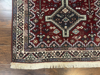 Persian Afshar Rug 4x5 Red Navy Geometric Tribal Wool Carpet