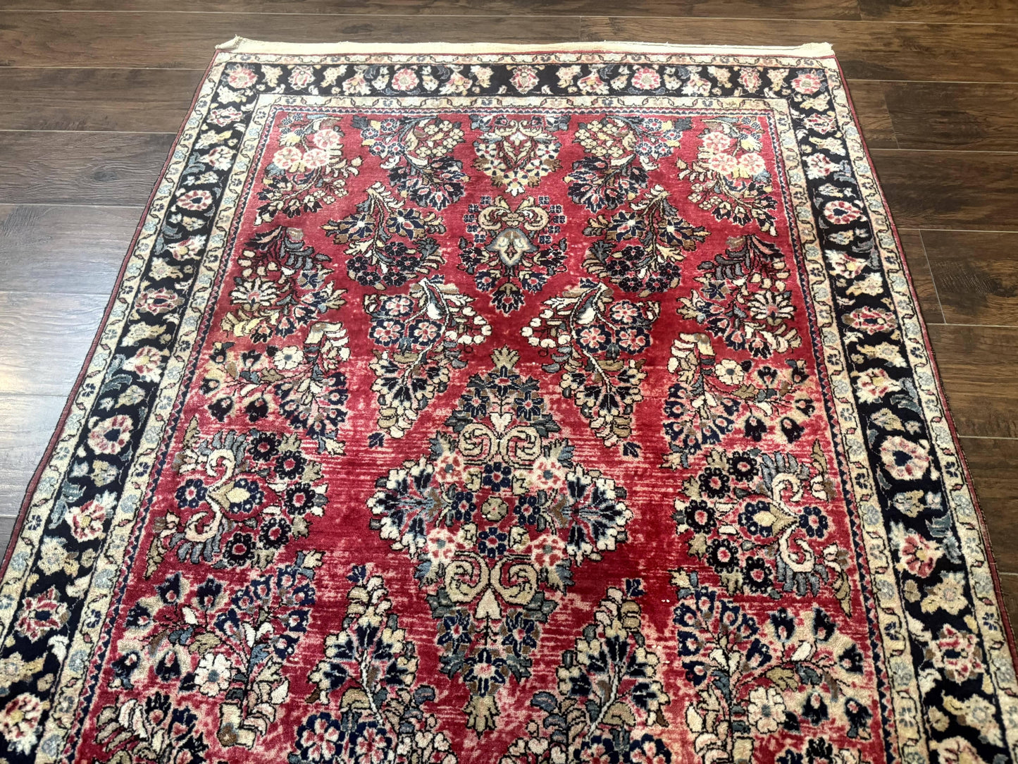 Antique Persian Sarouk Rug 4x7 Floral Red Wool Carpet 1920s